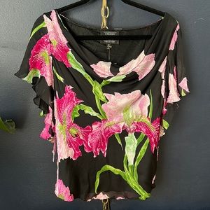 NWT Carmen Marc Valvo beaded floral top